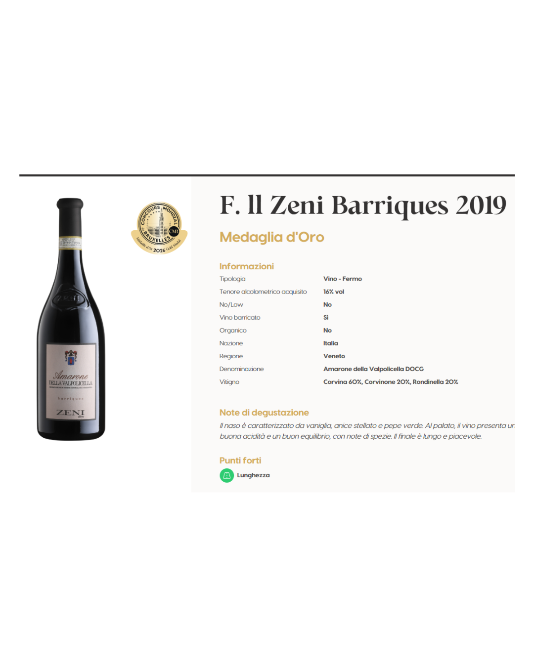 Amarone della Valpolicella docg Barriques *3 bicchieri Gambero Rosso* - immagine 2